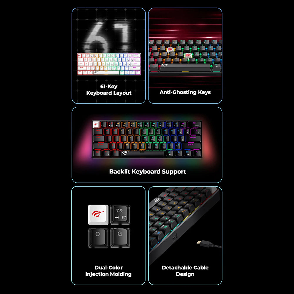 Tastatura Gaming Wired USB HAVIT KB903L, RGB, 1.8m, Transparenta Alba