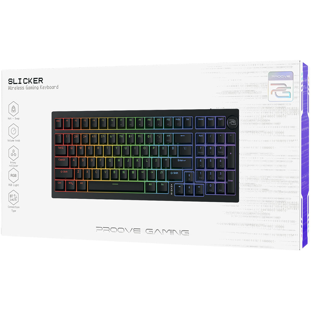 Tastatura Gaming Wireless Proove Slicker, RGB, BT / Wi-Fi / Wired, 1.8m, Neagra WKSLEN00022401