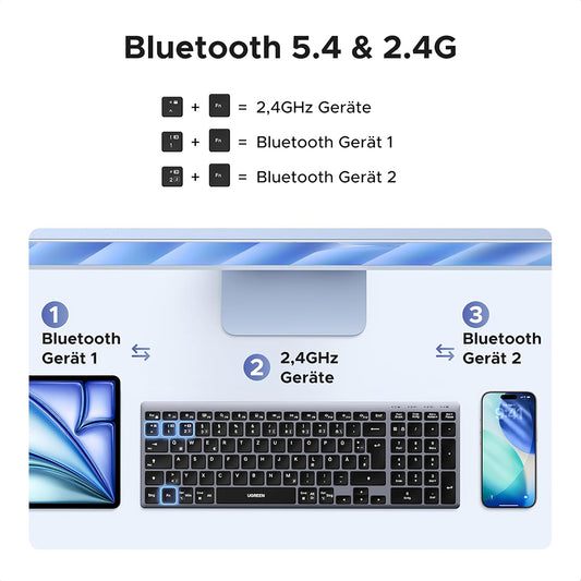 Tastatura Wireless UGREEN K552 (75163), BT / Wi-Fi, Neagra