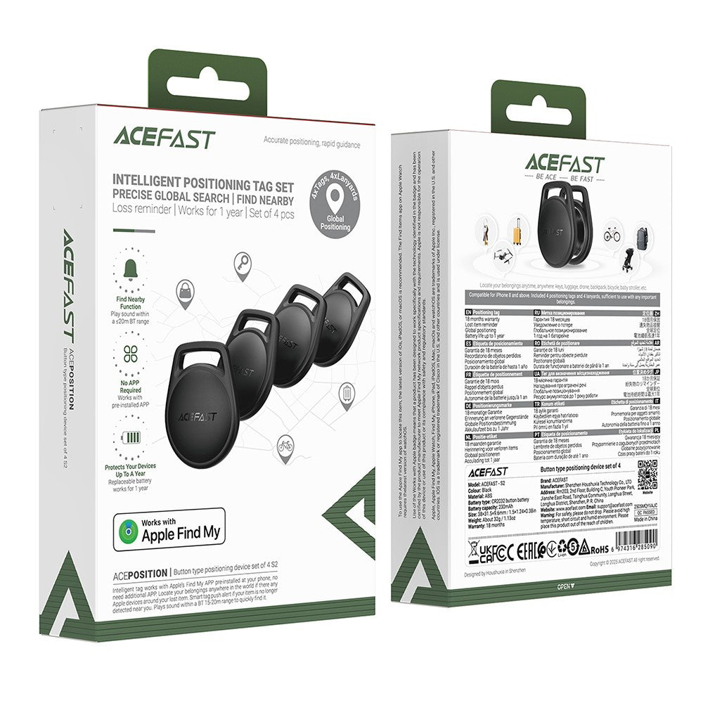 Acefast SmartTag S2 pentru iOS Series, Set 4 bucati, Negru