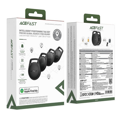 Acefast SmartTag S2 pentru iOS Series, Set 4 bucati, Negru