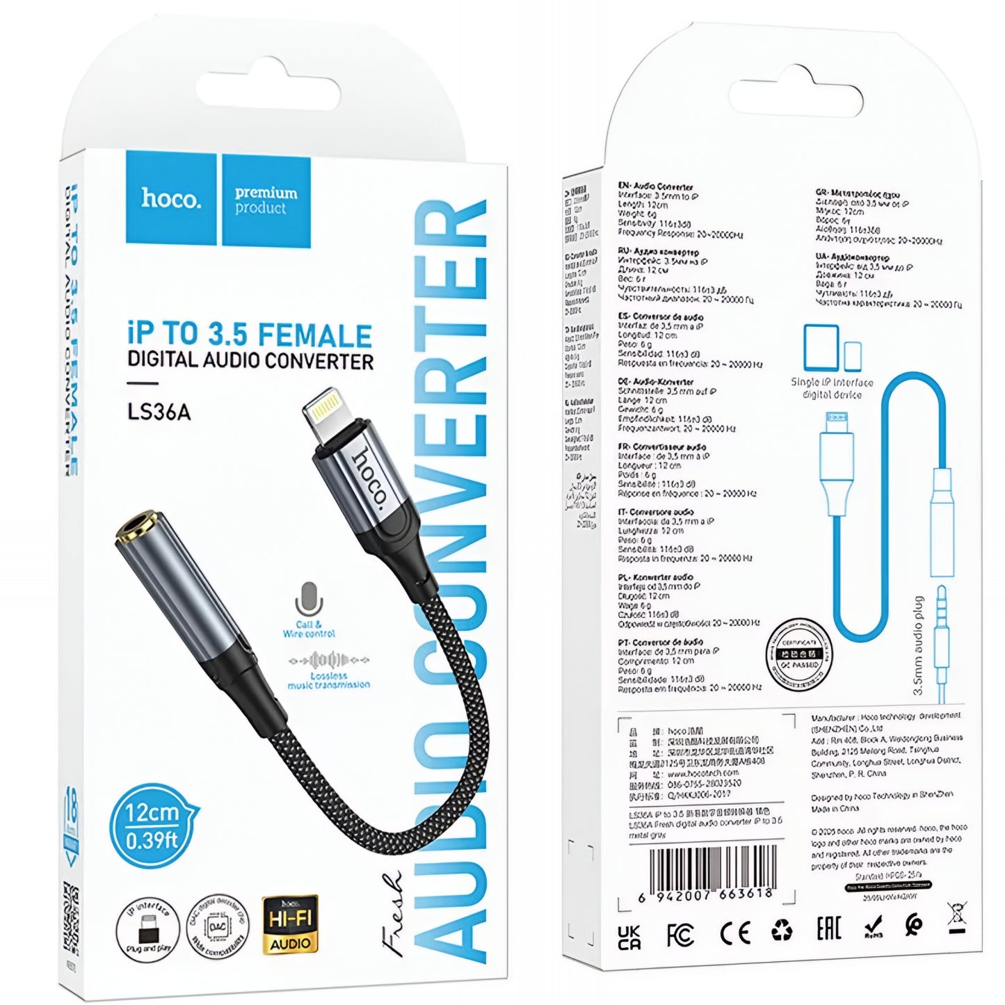 Adaptor Audio Lightning - 3.5mm HOCO LS36A, Gri