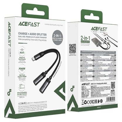 Adaptor Audio USB-C - 2 x USB-C Acefast J14, Negru
