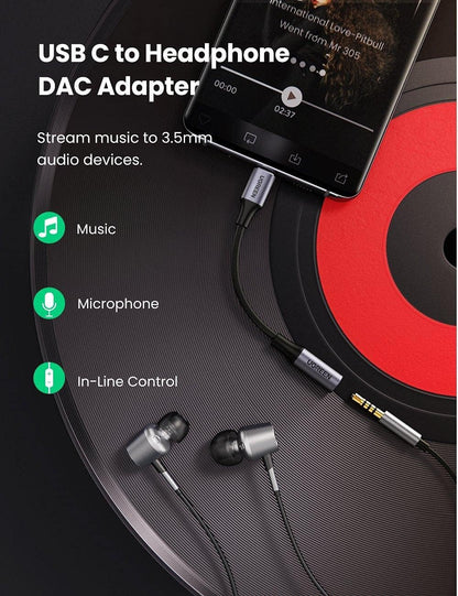 Adaptor Audio USB-C - 3.5mm UGREEN AV161, 0.15m, Gri