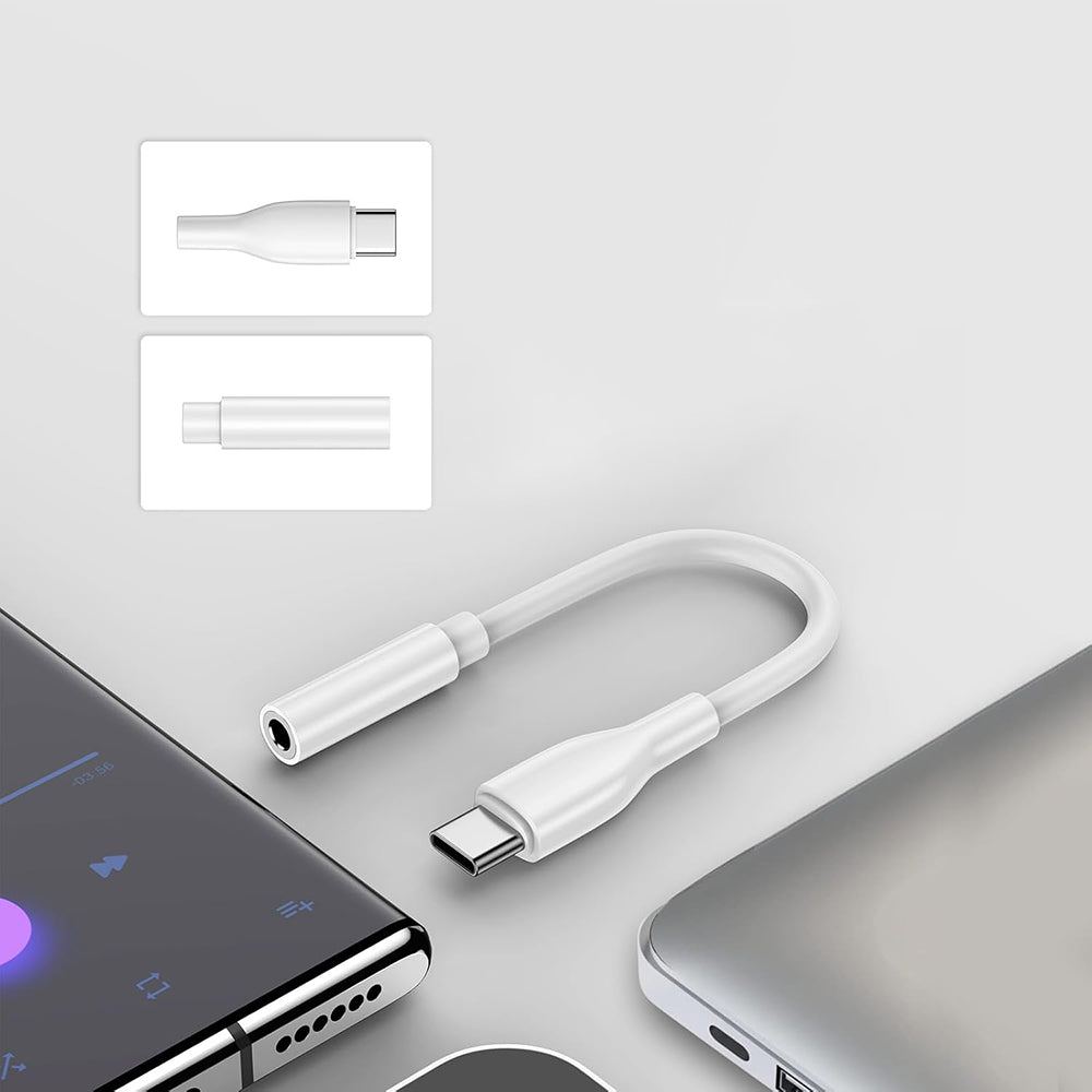 Adaptor Audio USB-C - 3.5mm Techsuit AC18 MusicBox, Alb, Set 2 bucati