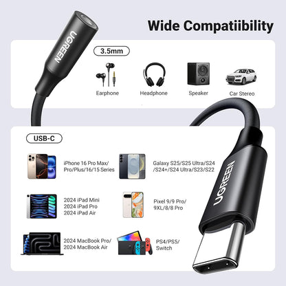 Adaptor Audio USB-C - 3.5mm UGREEN AV161, Negru