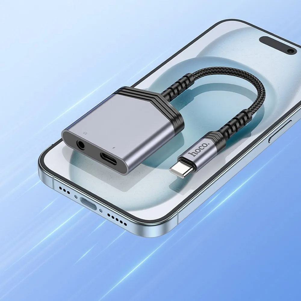 Adaptor Audio USB-C - USB-C / 3.5mm HOCO LS39, Negru