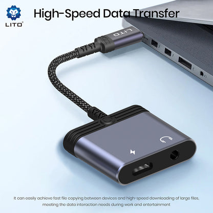 Adaptor Audio USB-C - USB-C / 3.5mm Lito LA04T, Negru