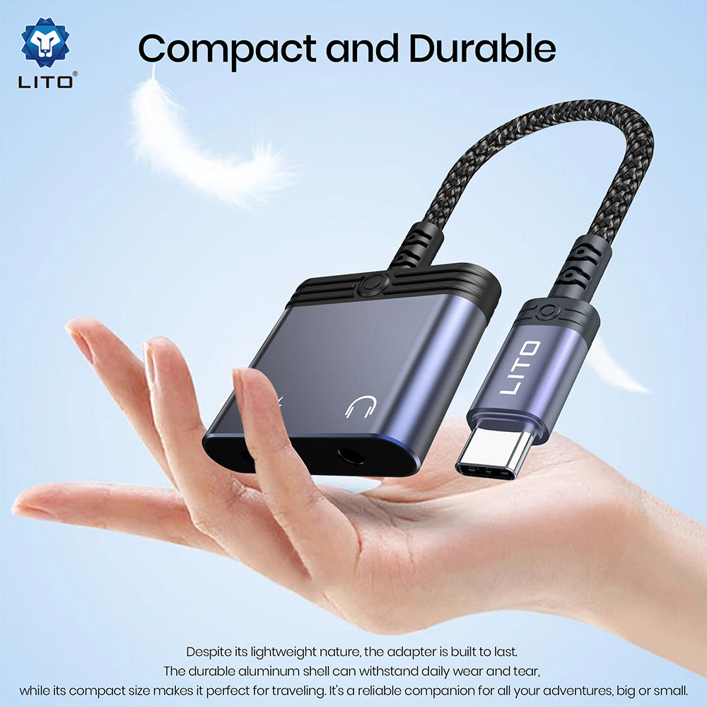 Adaptor Audio USB-C - USB-C / 3.5mm Lito LA04T, Negru