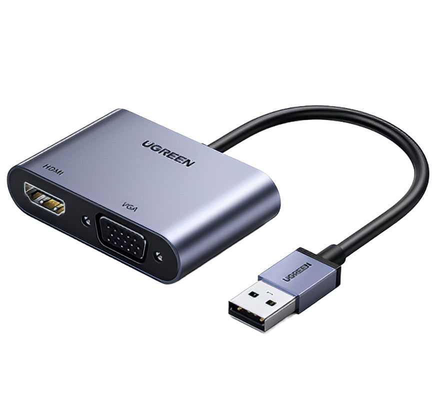 Adaptor Video UGREEN CM449, USB-A - HDMI / VGA, Gri