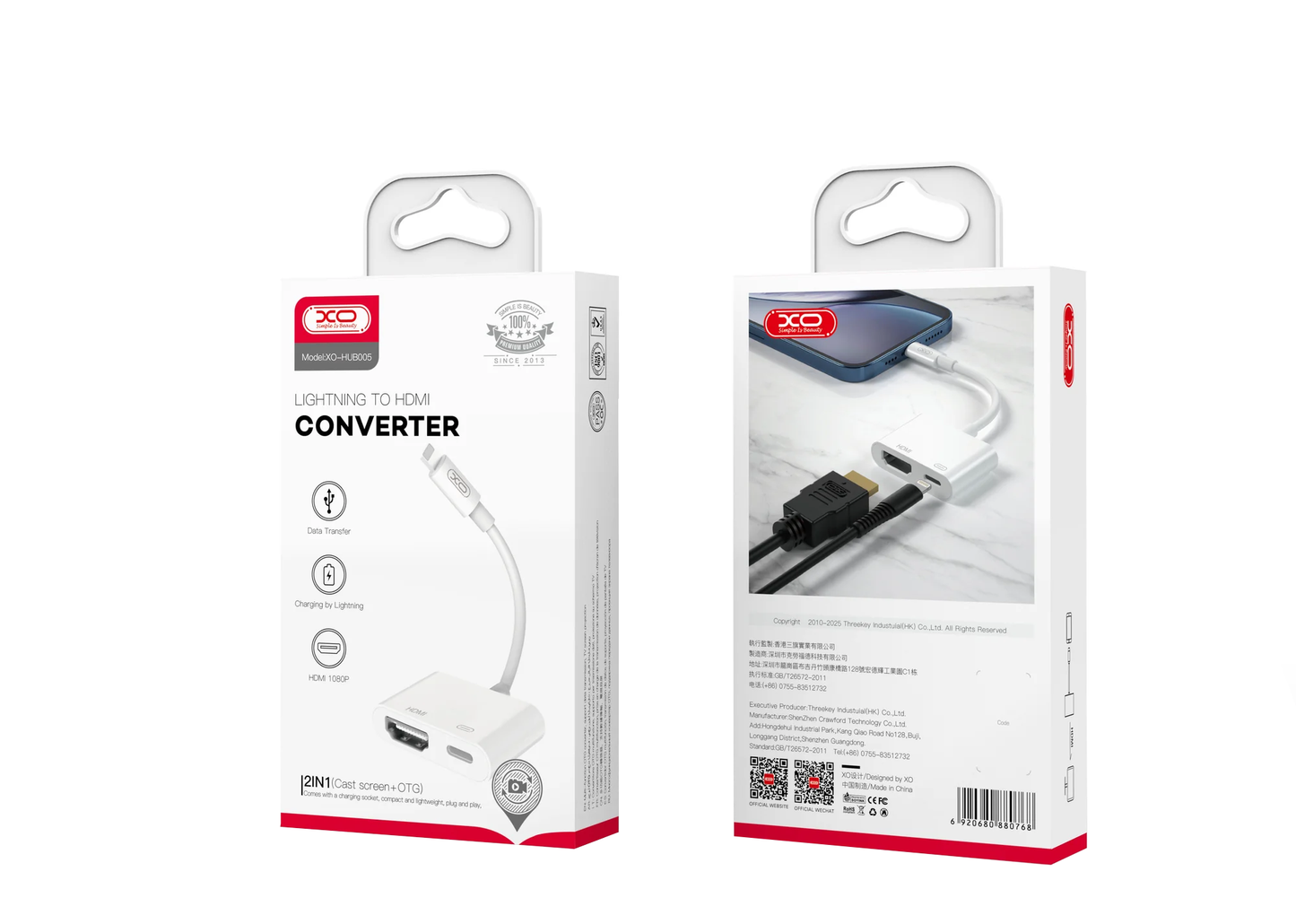 Adaptor Audio si Video Lightning - HDMI / Lightning XO Design HUB005, Alb