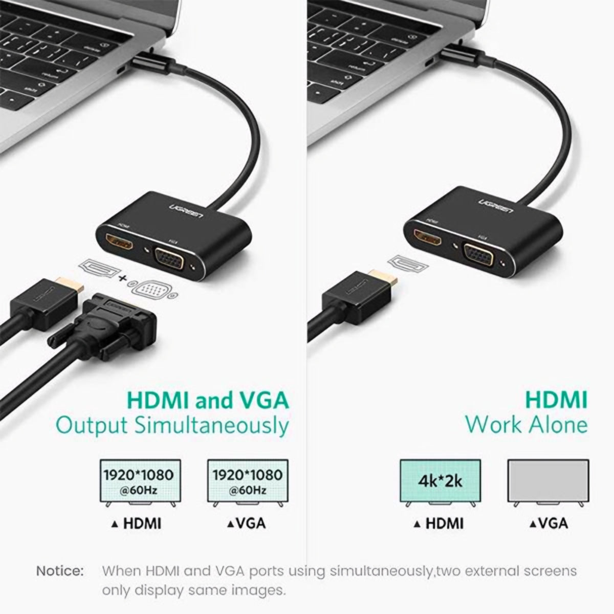 Adaptor Video UGREEN CM449, USB-A - HDMI / VGA, Gri