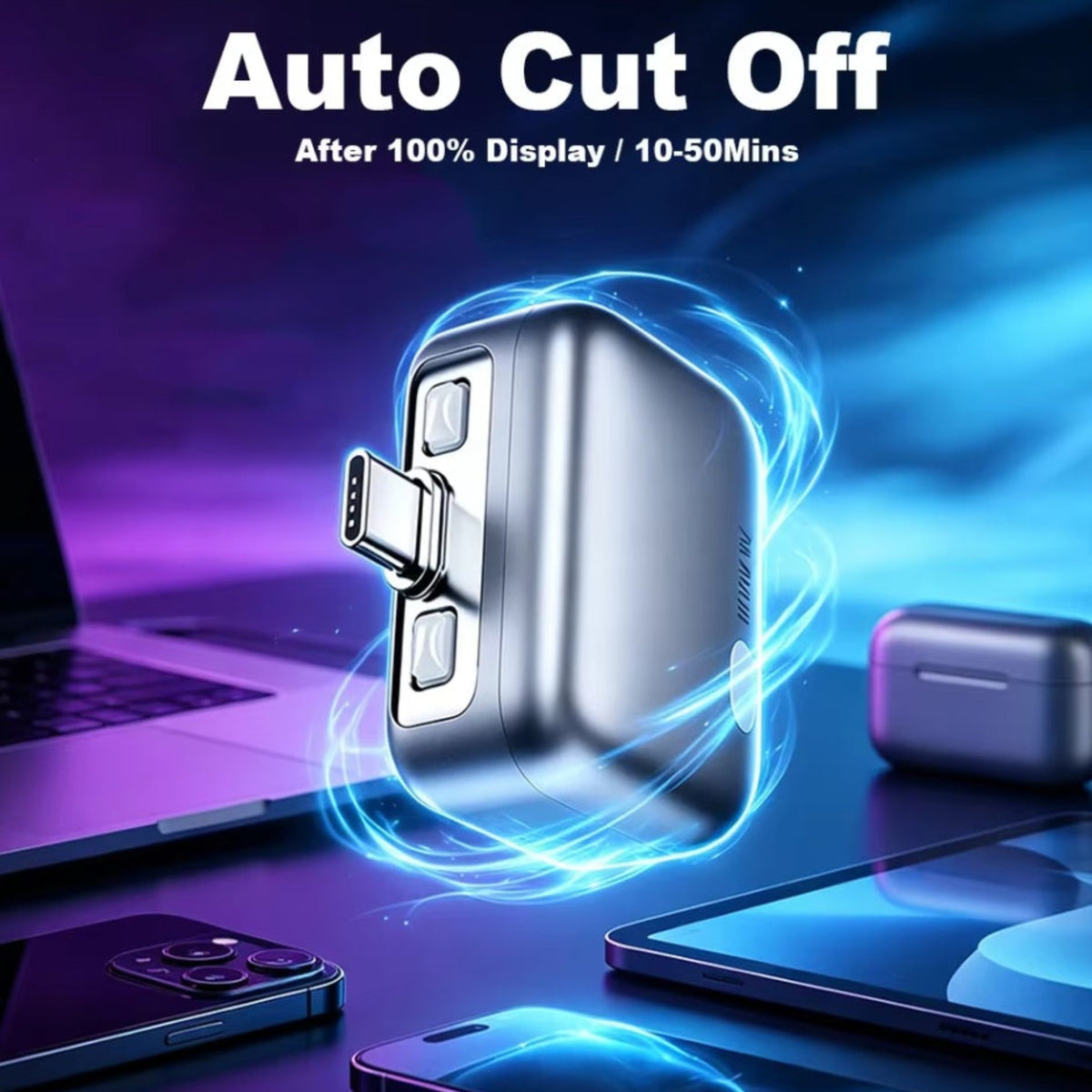 Adaptor Auto Disconnect USB-C KUWAJIA KH-51 pentru Alimentare cu Deconectare Automata si Protectie Baterie, Argintiu
