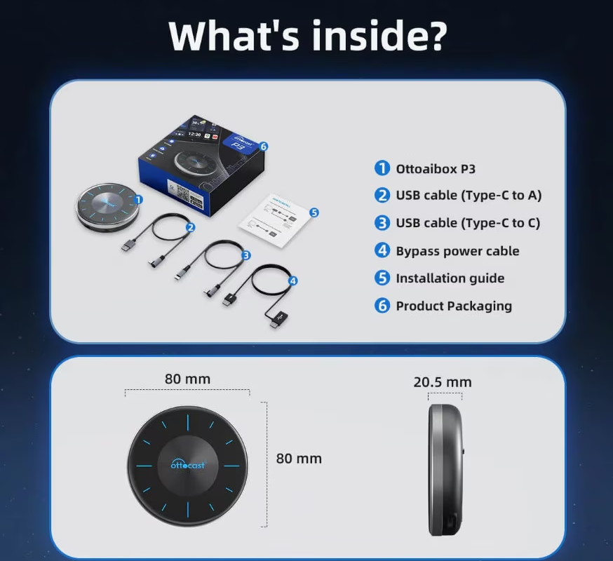 Adaptor Carplay / Android Auto Wireless Ottocast OttoAibox P3 pentru Apple iPhone / Android Series PCS46