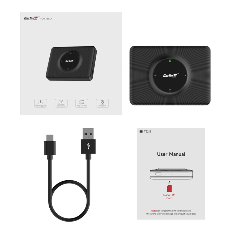 Adaptor Carplay / Android Auto Wireless Carlinkit compatibil cu Tesla Model 3 / X / Y / S pentru Apple iPhone / Android Series CPC200-T2C
