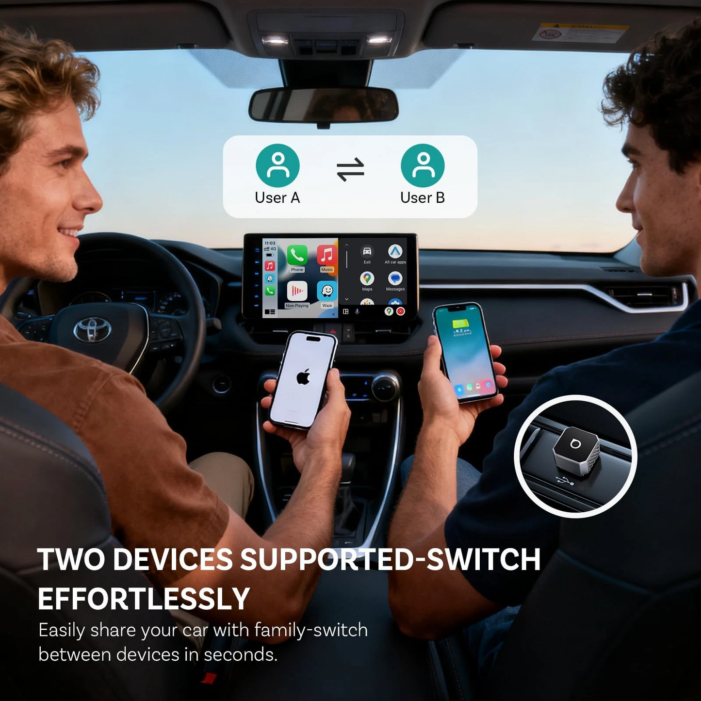 Adaptor Carplay / Android Auto Wireless Ottocast Mini Cube Style C pentru Apple iPhone / Android Series CP88-T3