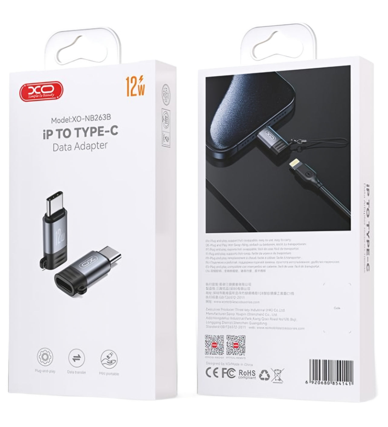 Adaptor Date si Incarcare Lightning - USB-C XO Design NB263B, Negru