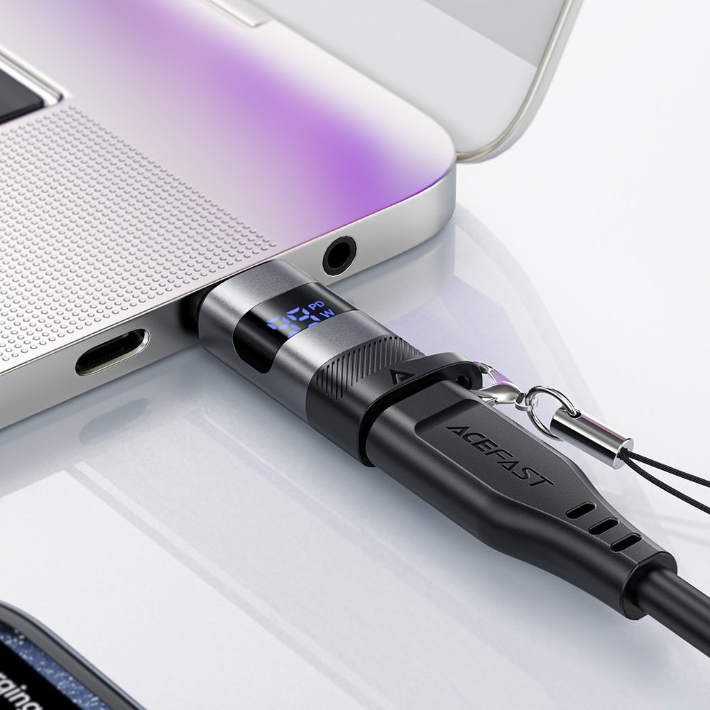 Adaptor Date si Incarcare USB-C - USB-C Acefast J9 Display, Gri