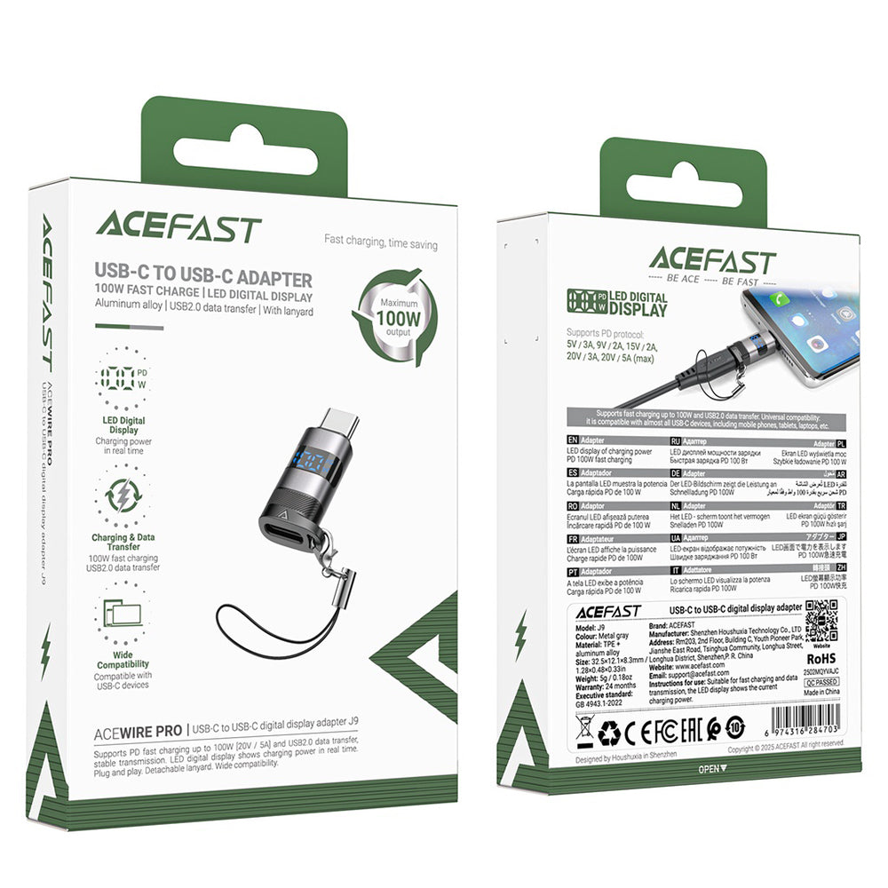 Adaptor Date si Incarcare USB-C - USB-C Acefast J9 Display, Gri