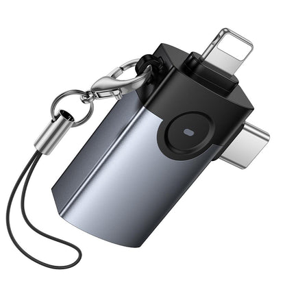 Adaptor OTG Lightning / USB-C - USB-A HOCO UA46D, Gri