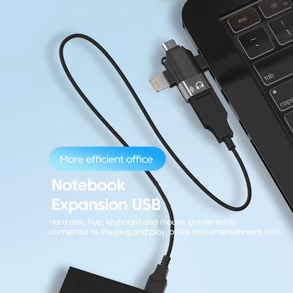 Adaptor OTG Lightning / microUSB / USB-C - USB-A Techsuit A17 SoundVoltX, Negru