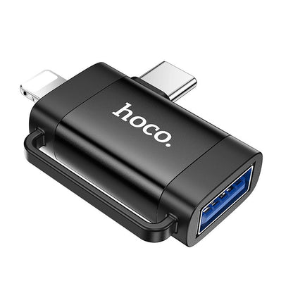 Adaptor OTG USB-C / Lightning - USB-A HOCO UA31F, Negru