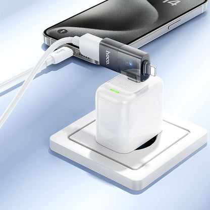 Adaptor OTG Lightning / USB-C - USB-A HOCO UA36E, Negru