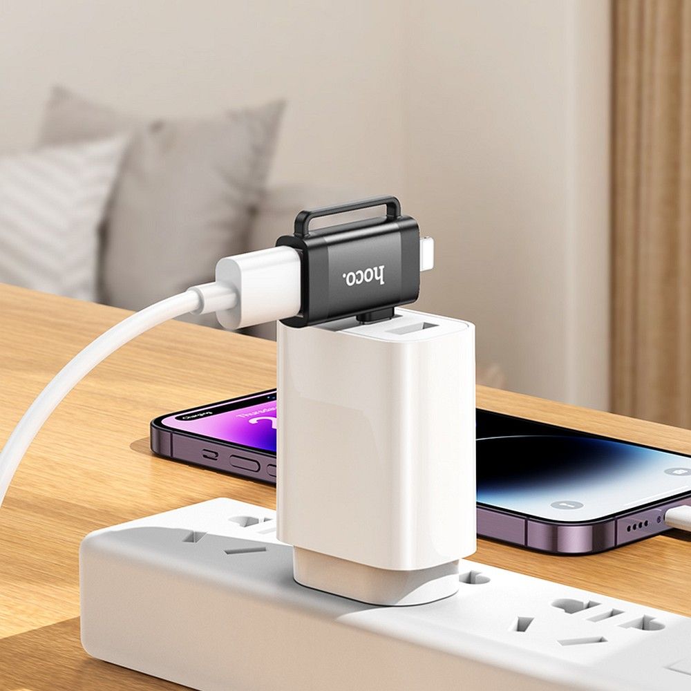 Adaptor OTG USB-C / Lightning - USB-A HOCO UA31F, Negru