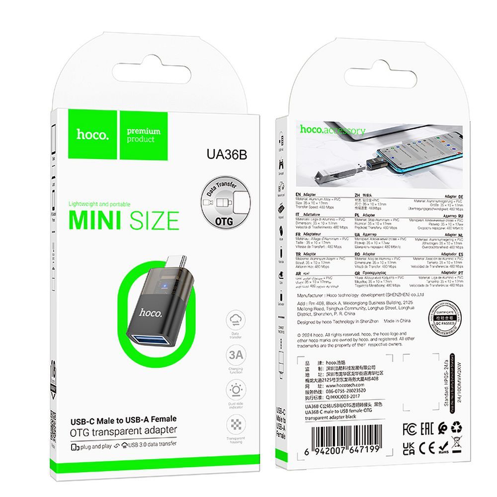 Adaptor OTG USB-C - USB-A HOCO UA36B, Negru