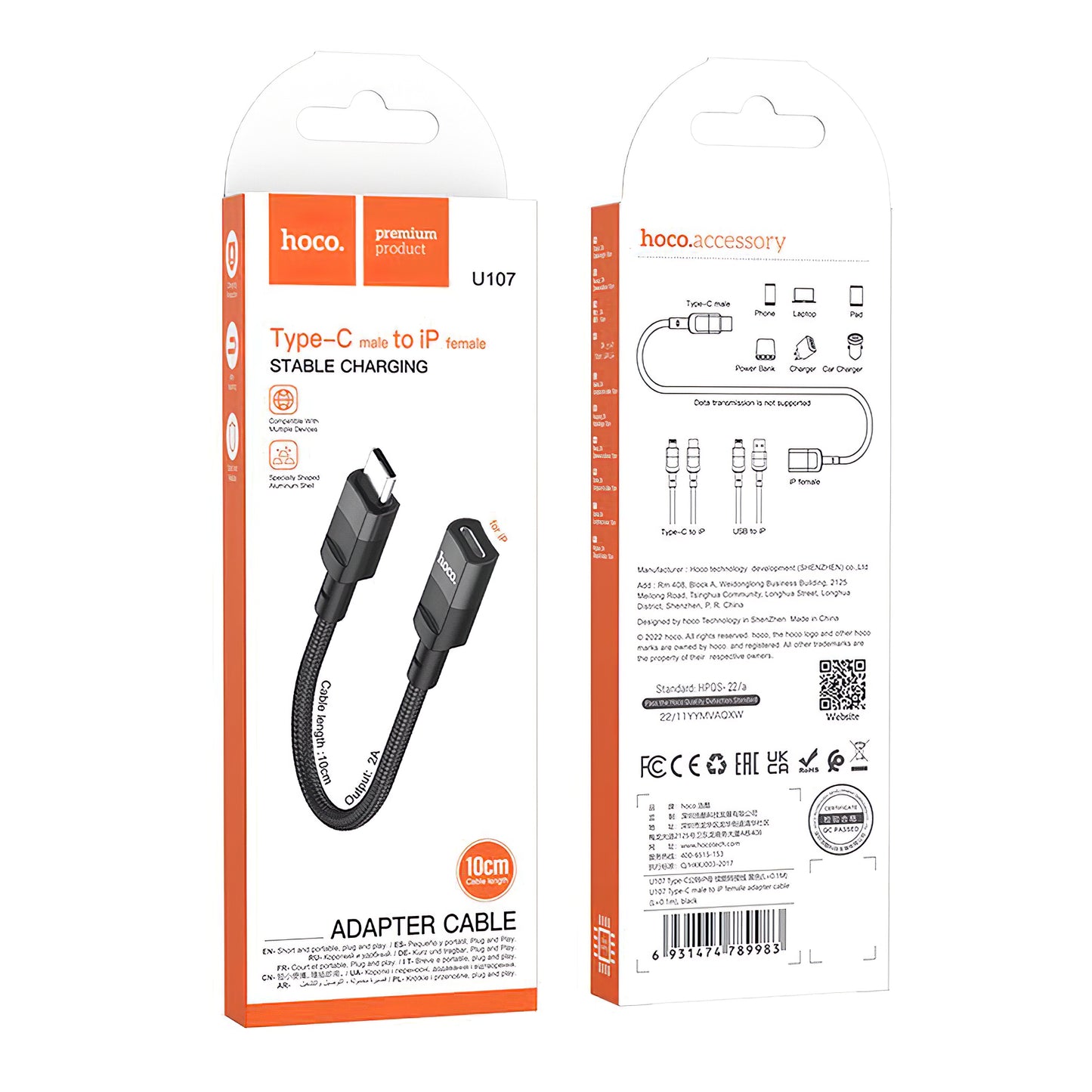 Adaptor OTG USB-C - Lightning HOCO U107, 0.1m, Negru