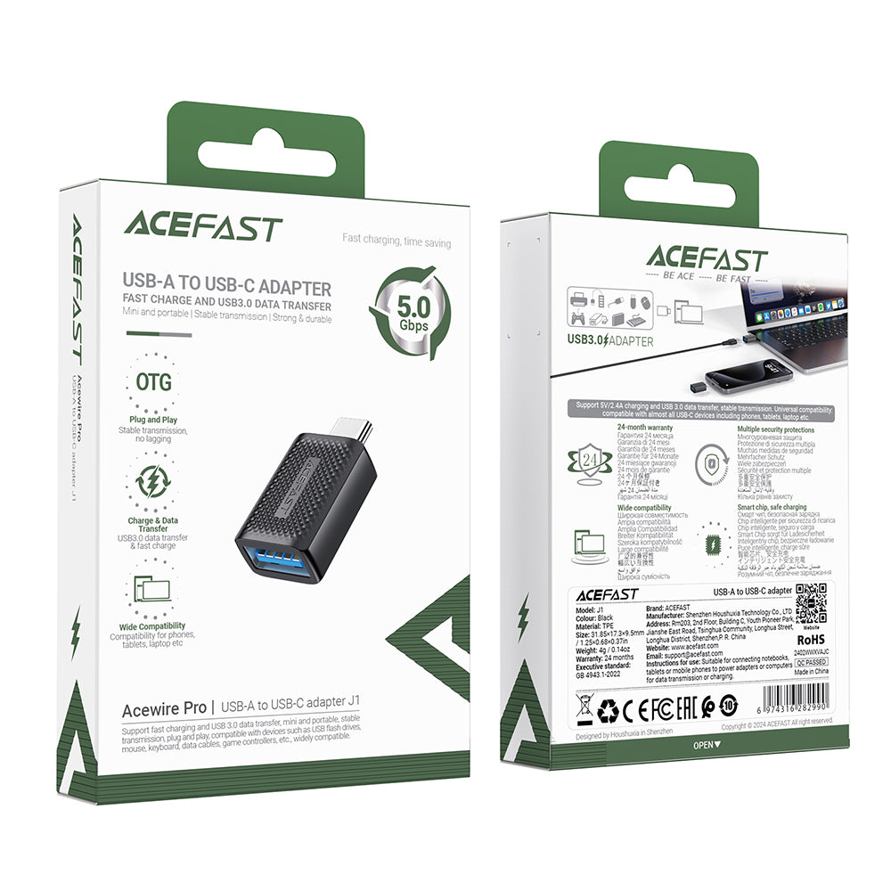 Adaptor OTG USB-C - USB-A Acefast J1, Negru