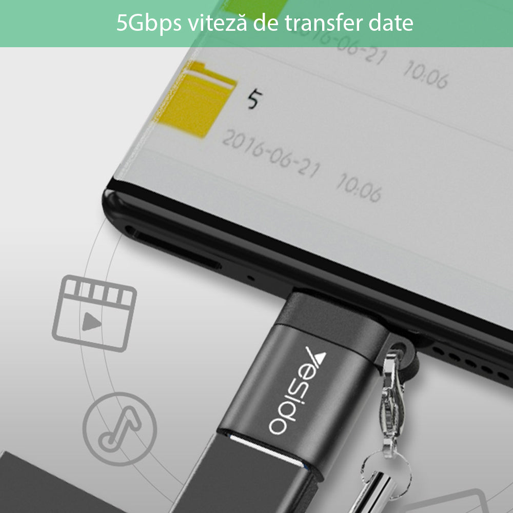 Adaptor OTG USB-C - USB-A Yesido GS06, Negru