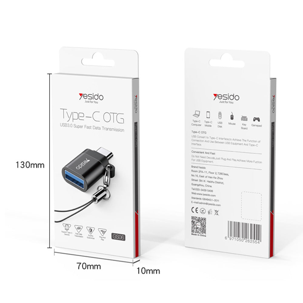 Adaptor OTG USB-C - USB-A Yesido GS06, Negru