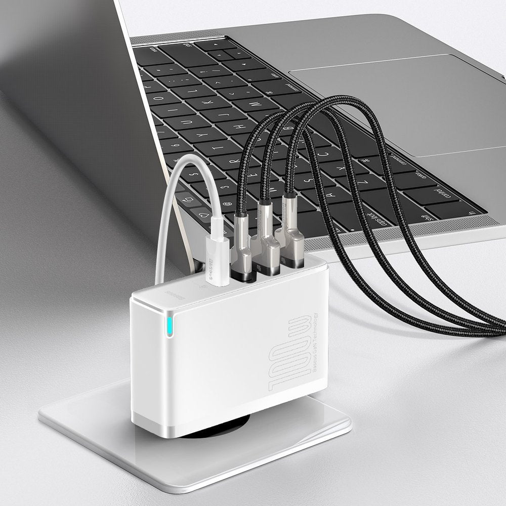 Incarcator Retea Baseus GaN2 Pro, 100W, 3A, 2 x USB-A - 2 x USB-C, Alb CCGAN2P-L02