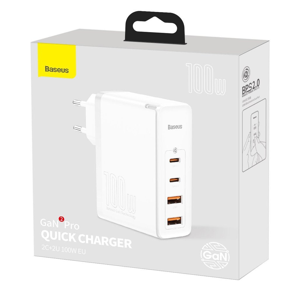 Incarcator Retea Baseus GaN2 Pro, 100W, 3A, 2 x USB-A - 2 x USB-C, Alb CCGAN2P-L02