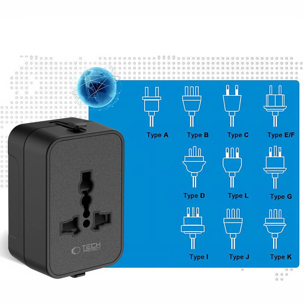 Adaptor Retea Tech-Protect TA300 Travel EU / UK / US / AU, Negru