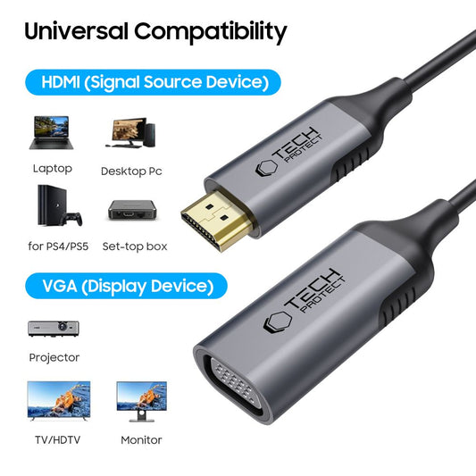 Adaptor Video Tech-Protect Ultraboost, VGA - HDMI, 1080P, Negru