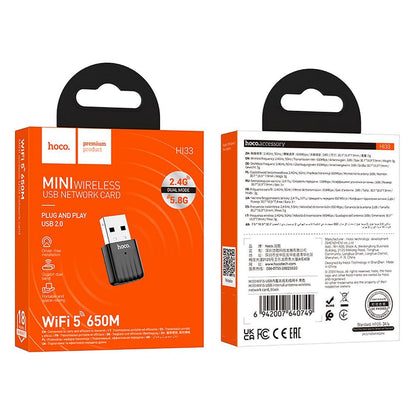Adaptor Wireless HOCO HI33, Dual Band, 650Mbps, Negru