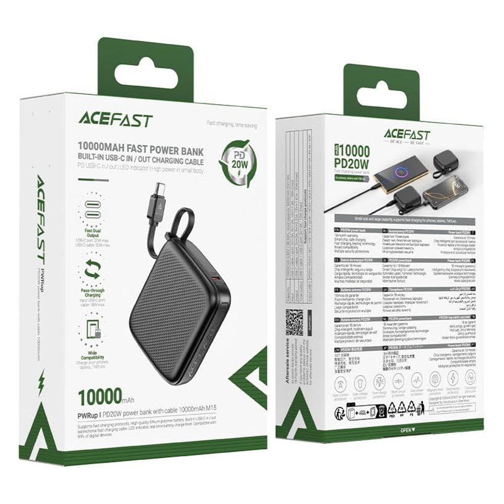 Baterie Externa Acefast M15, 10000mAh, 20W, PD, 2 x USB-C, Neagra