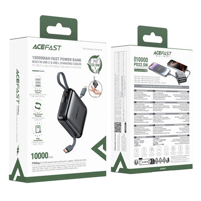Baterie Externa Acefast M23, 10000mAh, 22.5W, QC + PD, 1 x Lightning - 2 x USB-C, Gri