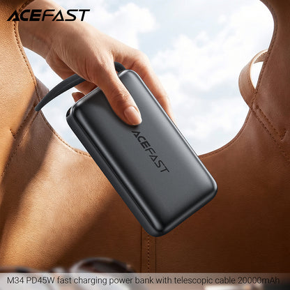 Baterie Externa Acefast M34, 20000mAh, 45W, QC + PD , 1 x  USB-A - 2 x USB-C, Argintie