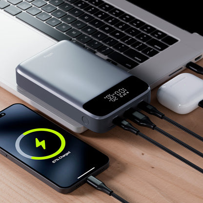 Baterie Externa Allity. APB-200 PocketPower, 19200mAh, 130W, QC + PD, 1 x USB-A - 2 x USB-C, Gri