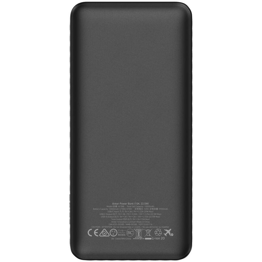 Baterie Externa Anker, 10000mAh, 22.5W, QC + PD, 1 x USB-A - 1 x USB-C, Neagra A1388G11