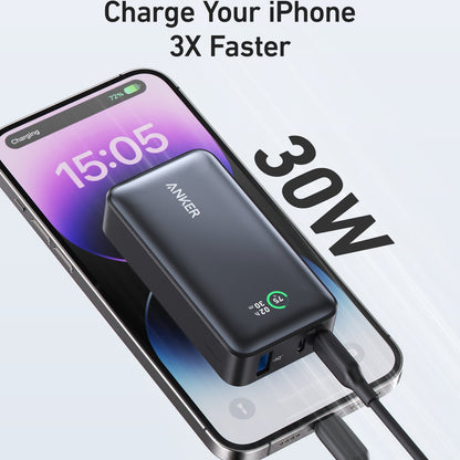Baterie Externa Anker 533, 10000mAh, 30W, QC + PD, 1 x USB-A - 2 x USB-C, Neagra A1256G11