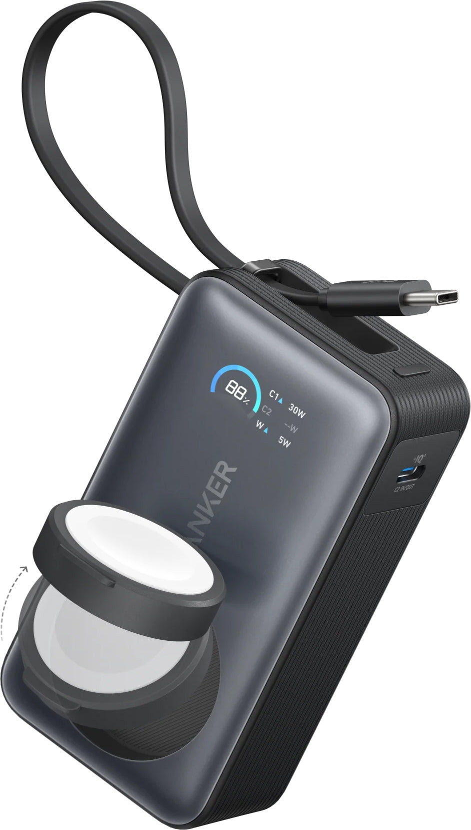 Baterie Externa Anker MagGo, 10000mAh, 35W, PD + QI, 1 x QI - 2 x USB-C, Neagra A1657011