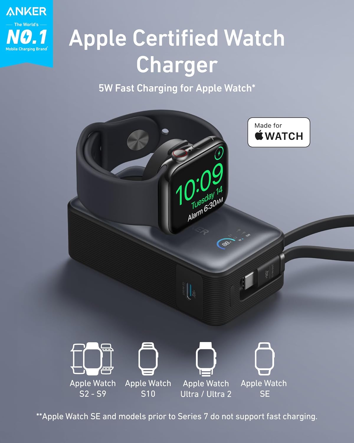 Baterie Externa Anker MagGo, 10000mAh, 35W, PD + QI, 1 x QI - 2 x USB-C, Neagra A1657011