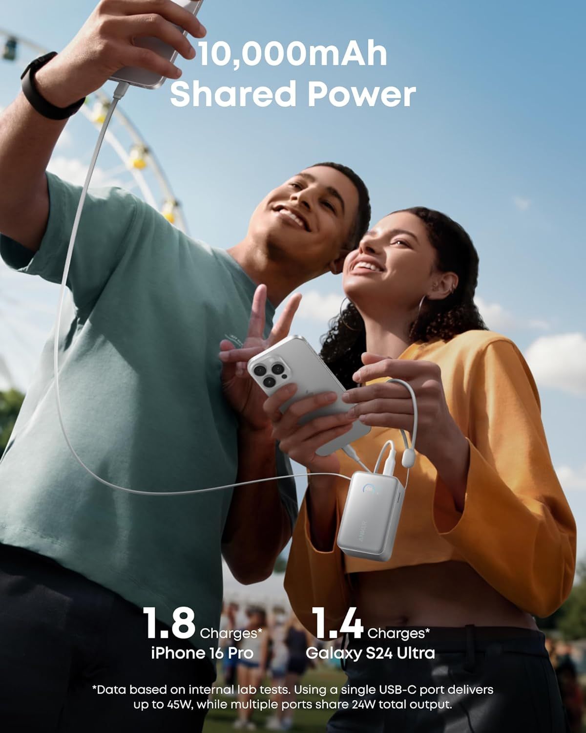 Baterie Externa Anker Nano, 10000mAh, 45W, QC + PD, 1 x USB-A - 1 x USB-C, Alba A1638H21