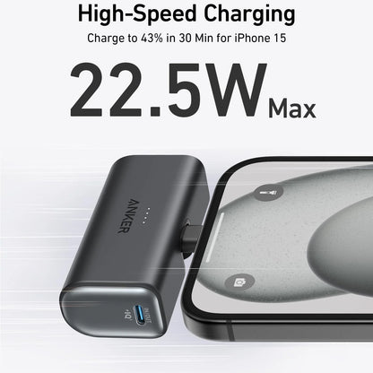 Baterie Externa Anker Nano, 5000mAh, 22.5W, PD, 2 x USB-C, Neagra A1653H11