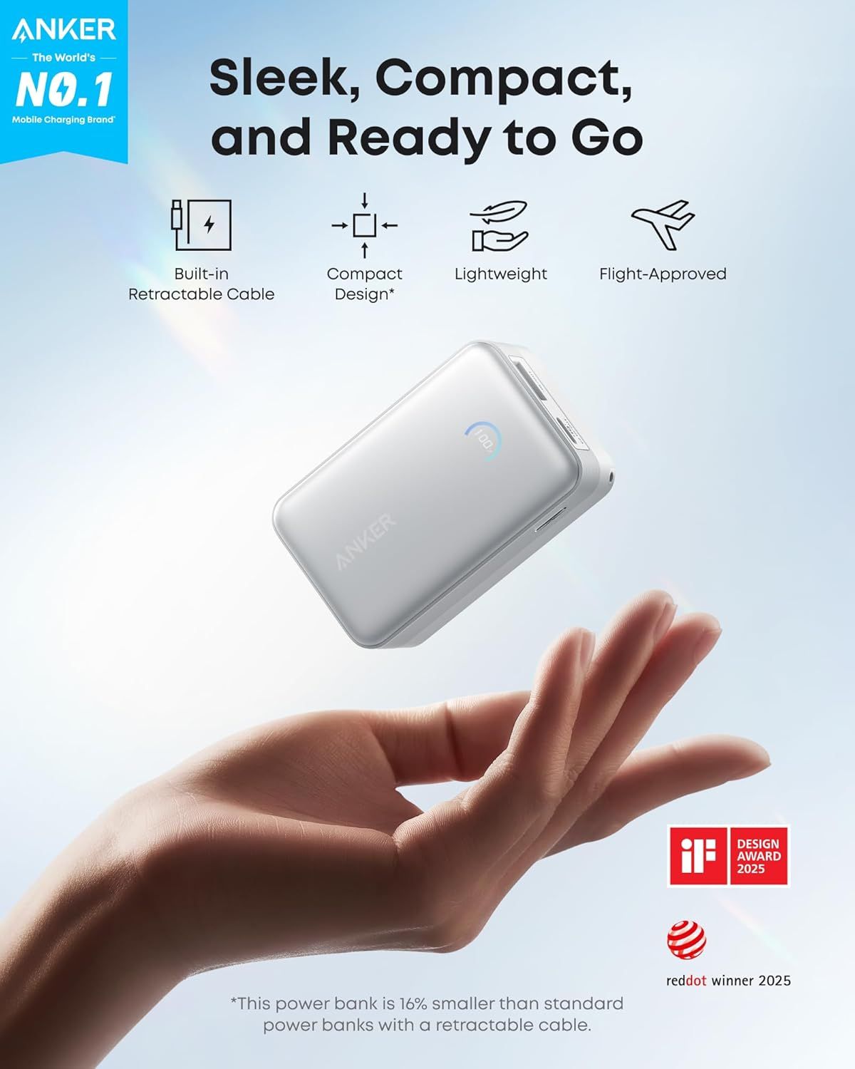 Baterie Externa Anker Nano, 10000mAh, 45W, QC + PD, 1 x USB-A - 1 x USB-C, Alba A1638H21