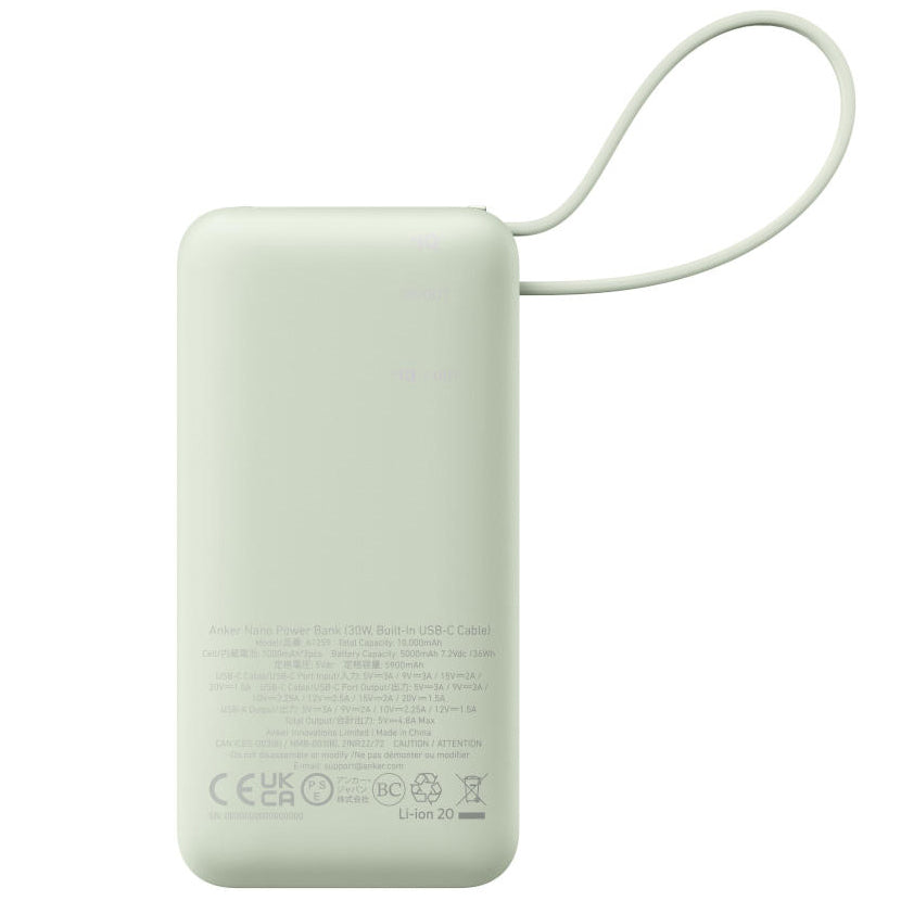 Baterie Externa Anker Nano, 10000mAh, 30W, QC + PD, 1 x USB-A - 2 x USB-C, Verde A1259G61